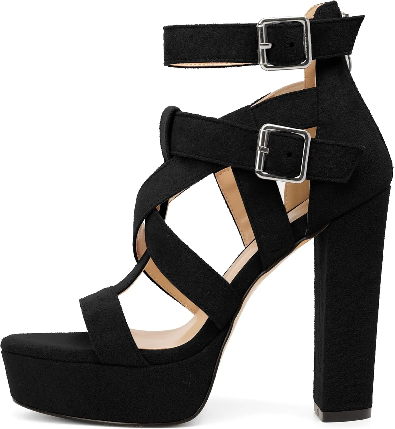 SAMMITOP Women's High Heel Sandals Chunky Block Platform Heels Strappy Gladiator Sexy Open Toe Ankle Strap Dressy Pumps Shoes with Back Zip 4.7 Inch