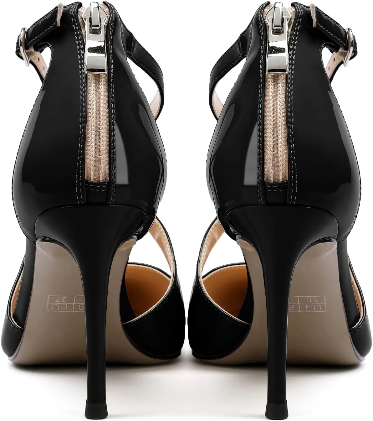 SAMMITOP Women's Pointed toe Cross Strappy Heels Ankle Strap Buckle Pumps Classic High Heels 3.34" for Wedding Dress Party