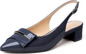 SAMMITOP Women's Slingback Pointed Toe Block Chunky Low Heel Pumps Shoes with Buckle for Office Dress