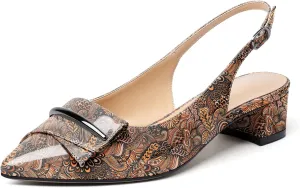 SAMMITOP Women's Slingback Pointed Toe Block Chunky Low Heel Pumps Shoes with Buckle for Office Dress