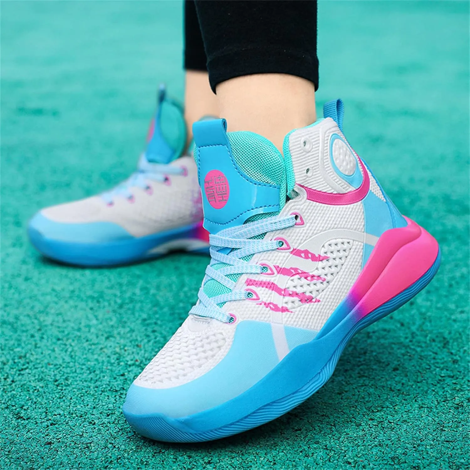 Sanearde Boys Grils Basketball Shoes High Top Youth Fashion Lightweight Volleyball Sneakers Comfortable Non-Slip Footwear