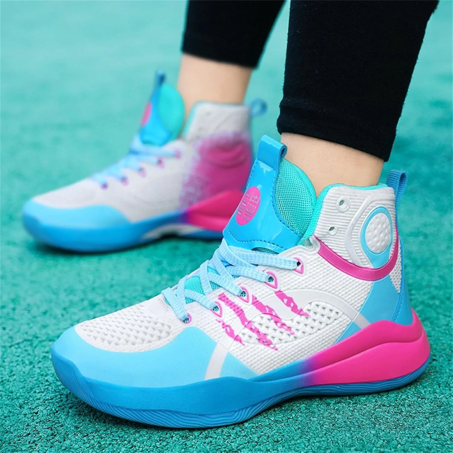 Sanearde Boys Grils Basketball Shoes High Top Youth Fashion Lightweight Volleyball Sneakers Comfortable Non-Slip Footwear