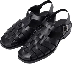 Santimon Mens Sandals Black Dress Slippers Handwoven Cowhide Leather Casual Shoes for Men Summer Beach Closed Toe Sandals Stylish Comfortable Non-Slip Shoes