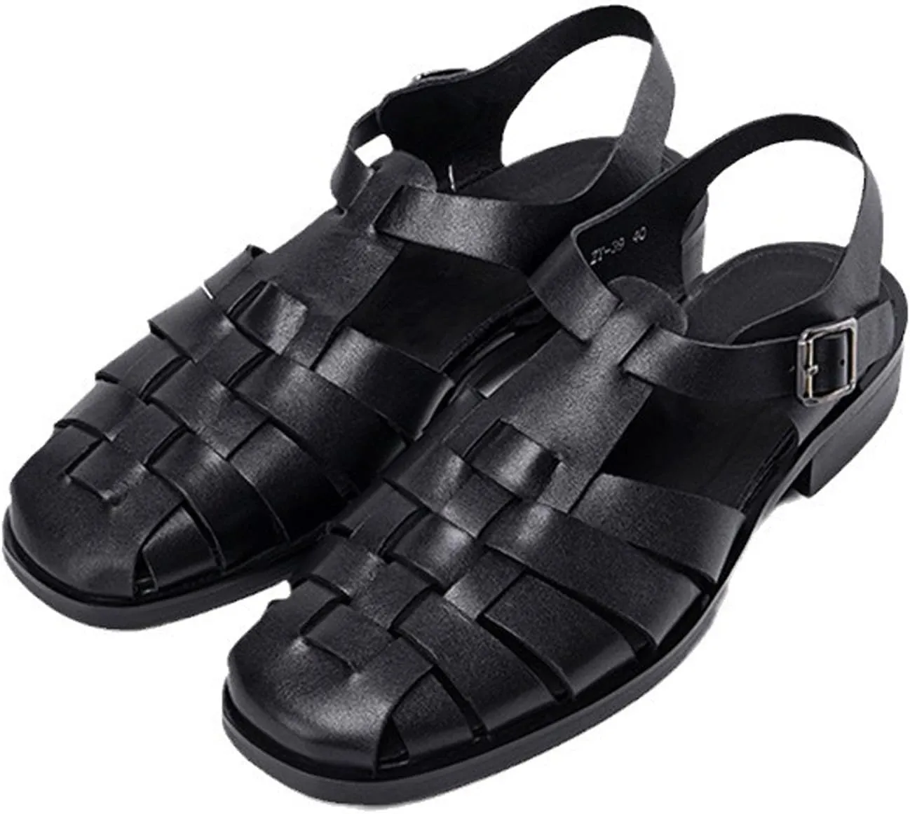 Santimon Mens Sandals Black Dress Slippers Handwoven Cowhide Leather Casual Shoes for Men Summer Beach Closed Toe Sandals Stylish Comfortable Non-Slip Shoes