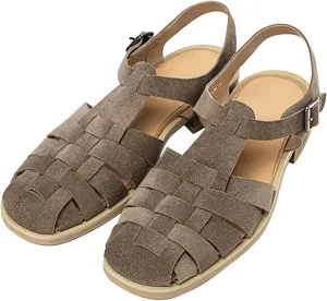 Santimon Mens Sandals Black Dress Slippers Handwoven Cowhide Leather Casual Shoes for Men Summer Beach Closed Toe Sandals Stylish Comfortable Non-Slip Shoes
