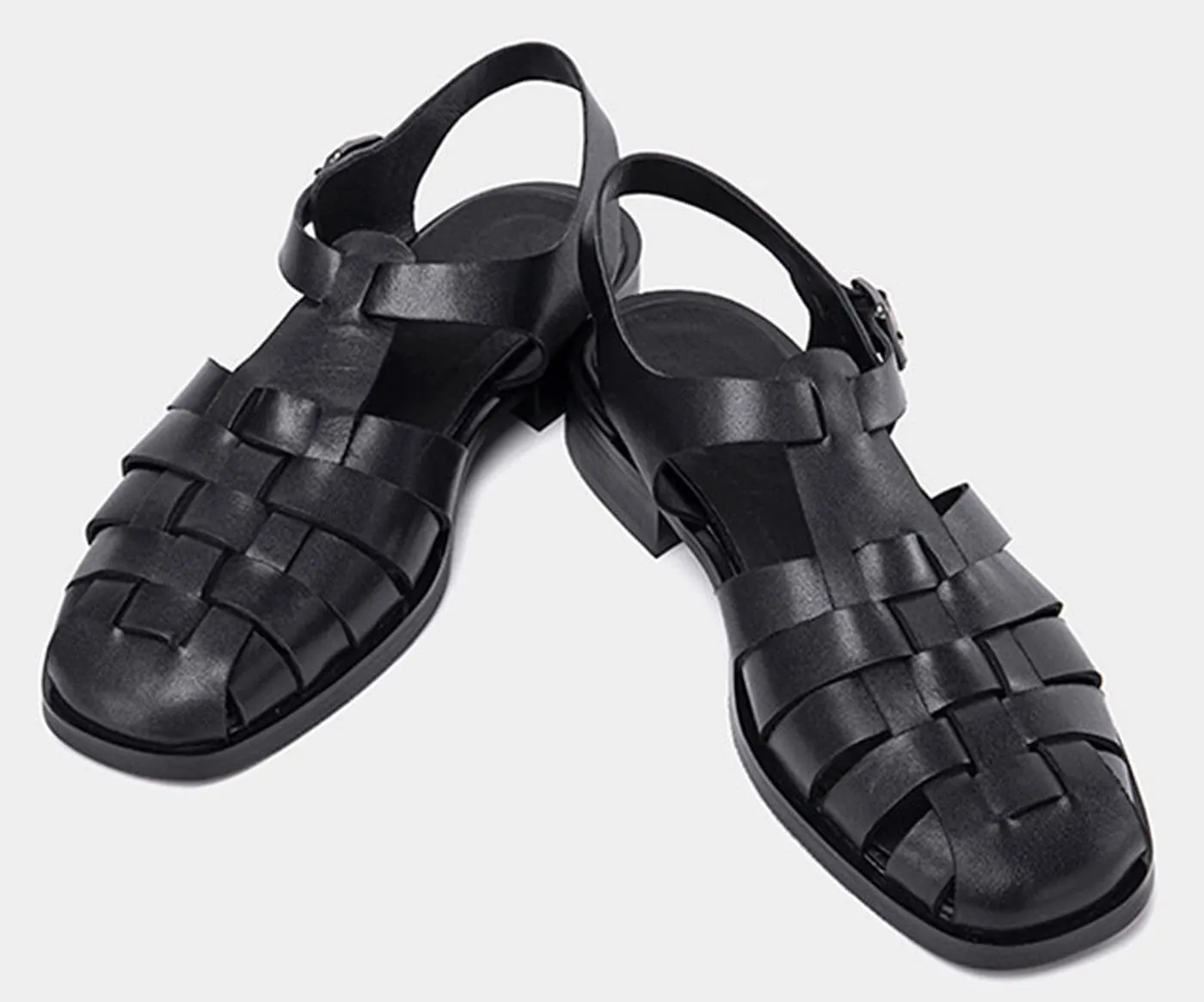 Santimon Mens Sandals Black Dress Slippers Handwoven Cowhide Leather Casual Shoes for Men Summer Beach Closed Toe Sandals Stylish Comfortable Non-Slip Shoes