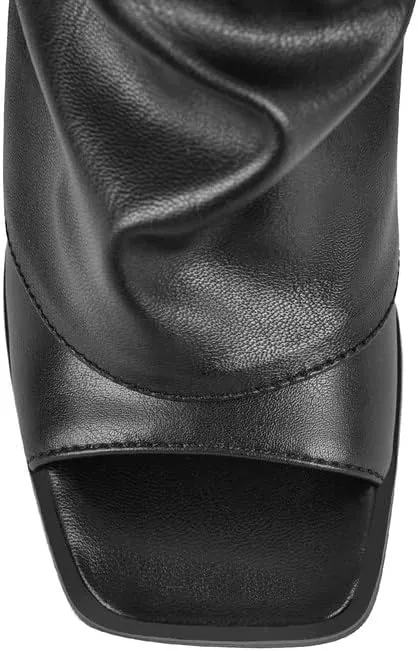 sexytag Women's Open Toe Denim Boots Distressed Wedge Heel Wash Jean Boots