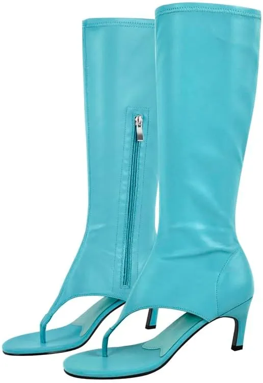 sexytag Women's Thong Sandals Open Toe Knee High Kitten Heels Sandal Boots