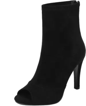 SHEMEE Women's Summer Peep Toe Stiletto High Heels Ankle Boots Faux Suede Open Toe Sandals Booties Shoes with Back Zipper