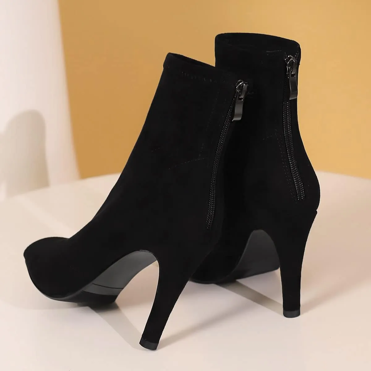 SHEMEE Women's Summer Peep Toe Stiletto High Heels Ankle Boots Faux Suede Open Toe Sandals Booties Shoes with Back Zipper