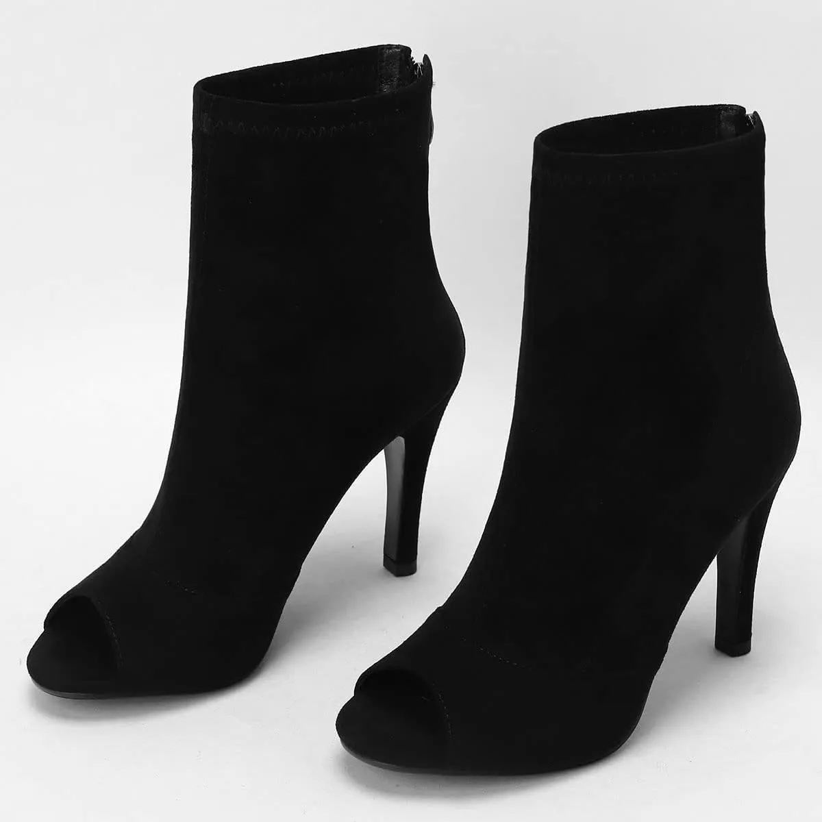 SHEMEE Women's Summer Peep Toe Stiletto High Heels Ankle Boots Faux Suede Open Toe Sandals Booties Shoes with Back Zipper