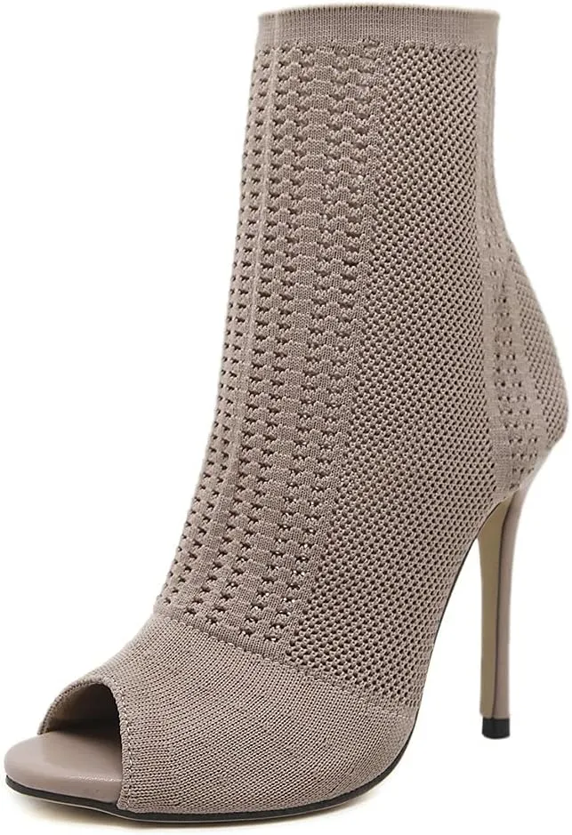Shinelly Women Open Toe High Heel Booties Slip On Ankle Boots