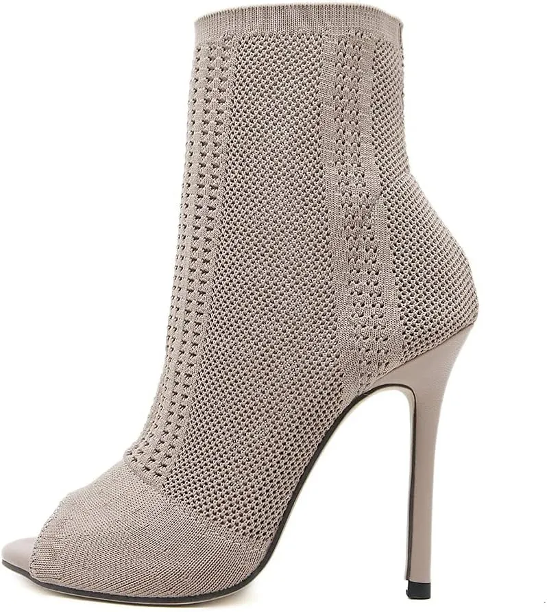 Shinelly Women Open Toe High Heel Booties Slip On Ankle Boots