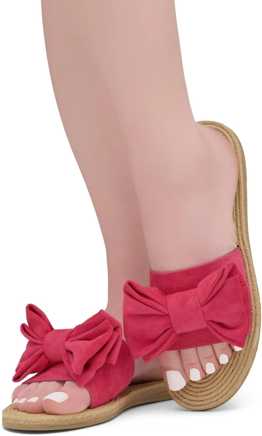 Shoe Land SL-Nylah Womens Flat Sandals Fashion Knot Bow Slides Open Toe Dressy Sandal Slip on Slippers Black Red Beige Fuchsia Green Blue Flat Sandals for Summer Beach Vacation