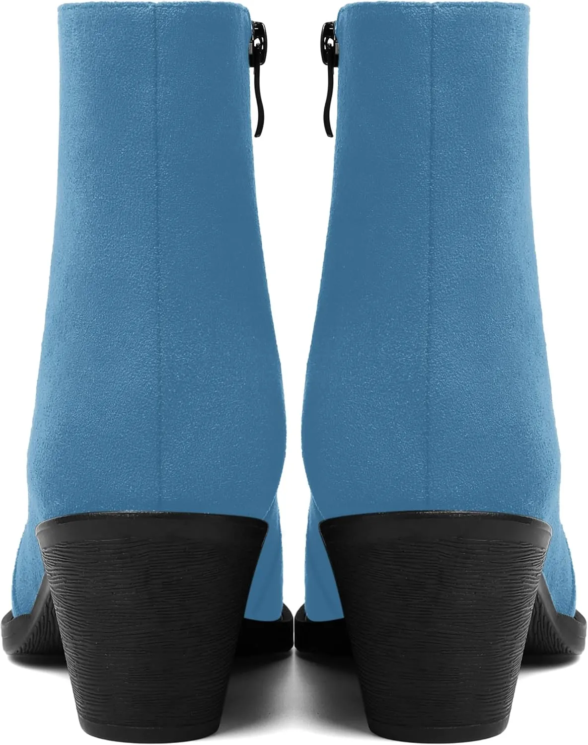 SHOWFOREST Womens Suede Pointed Toe Outdoor Furry Solid Cold Weather Zip Block Low Heel Ankle High Boots 2.2 Inch