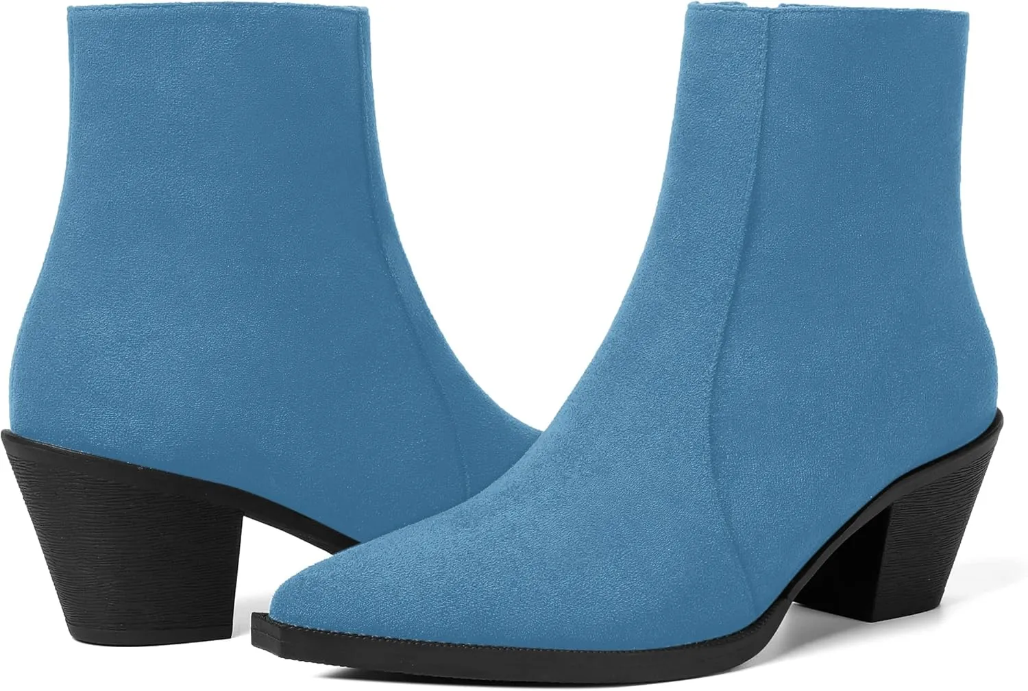 SHOWFOREST Womens Suede Pointed Toe Outdoor Furry Solid Cold Weather Zip Block Low Heel Ankle High Boots 2.2 Inch