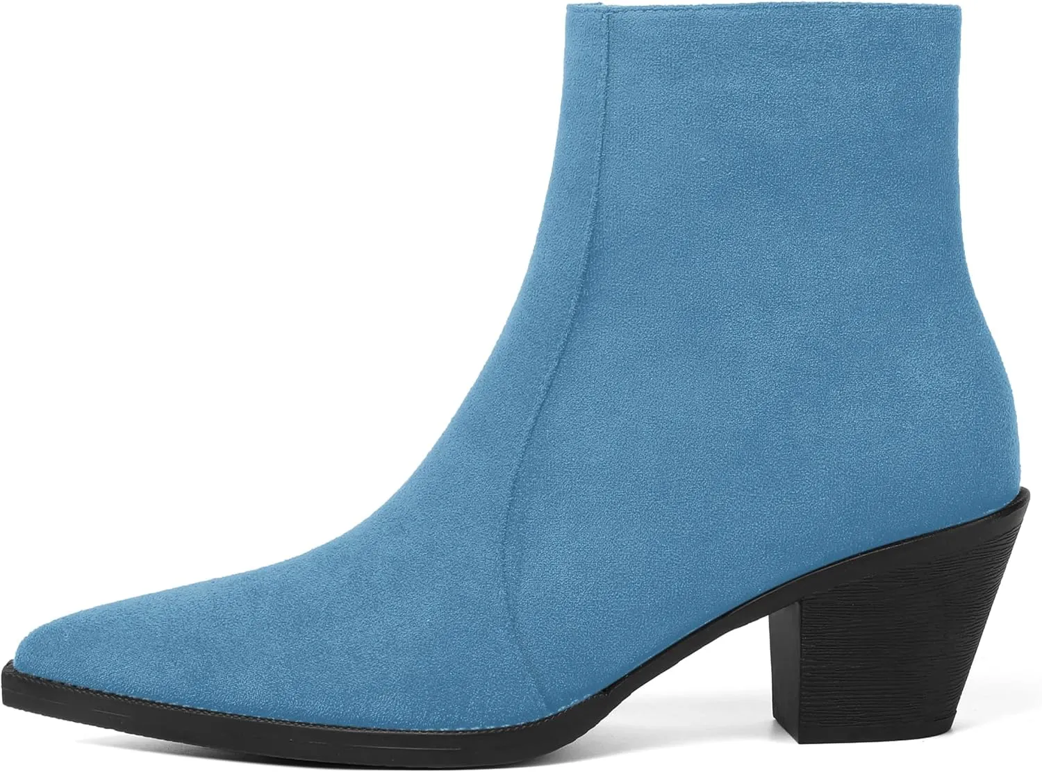 SHOWFOREST Womens Suede Pointed Toe Outdoor Furry Solid Cold Weather Zip Block Low Heel Ankle High Boots 2.2 Inch
