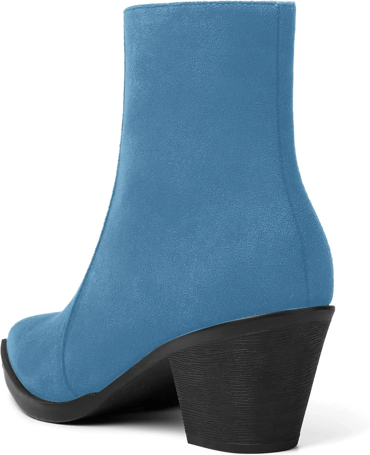 SHOWFOREST Womens Suede Pointed Toe Outdoor Furry Solid Cold Weather Zip Block Low Heel Ankle High Boots 2.2 Inch