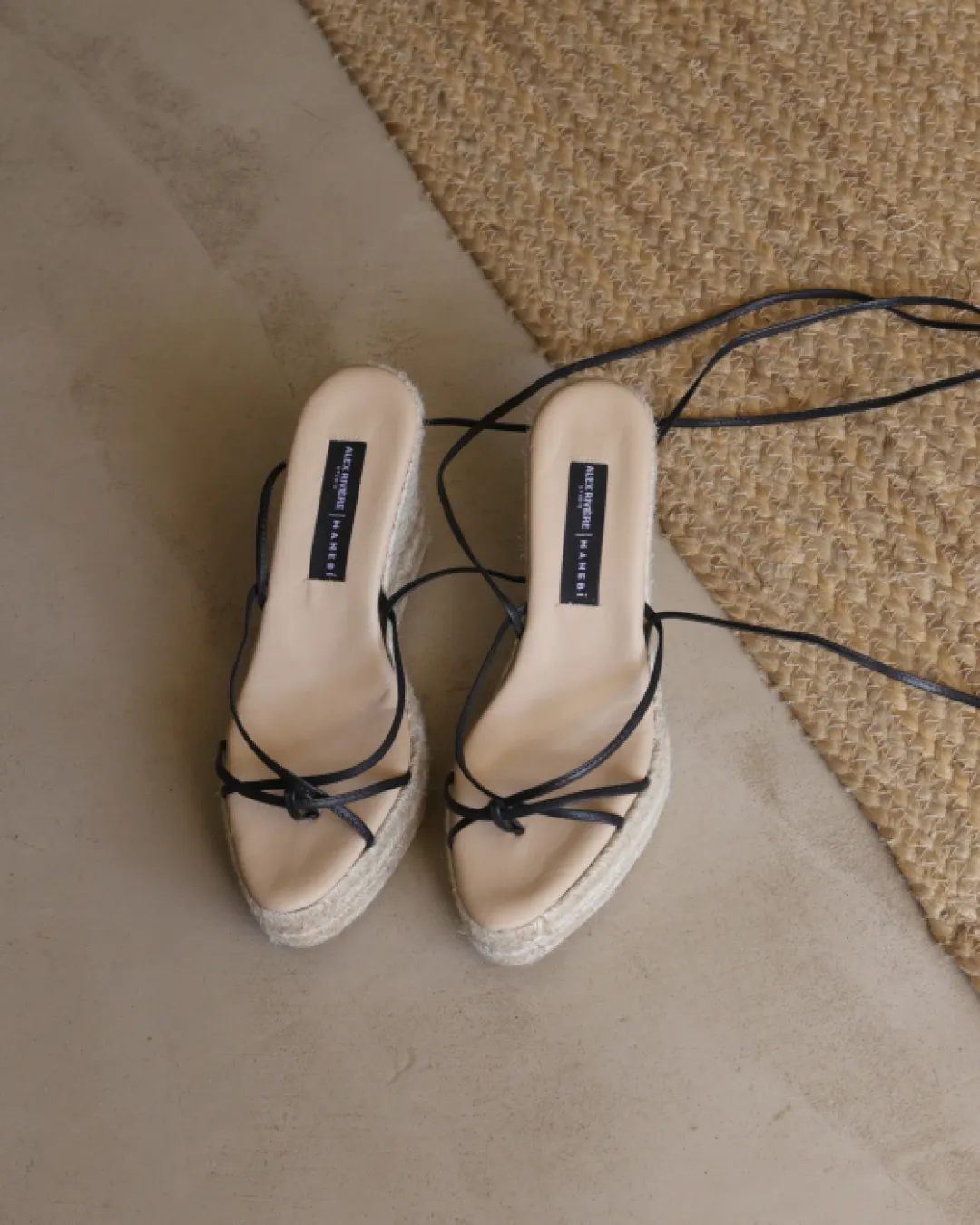 Sienna Leather Thongs Lace-Up|Wedge Espadrilles - M13WR -  Alex Rivière Studio x Manebí Black