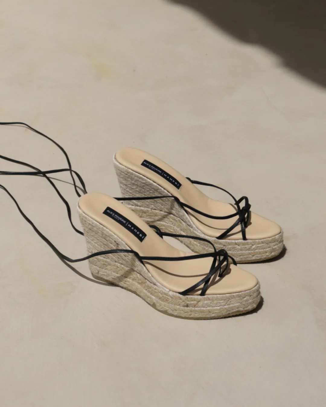 Sienna Leather Thongs Lace-Up|Wedge Espadrilles - M13WR -  Alex Rivière Studio x Manebí Black