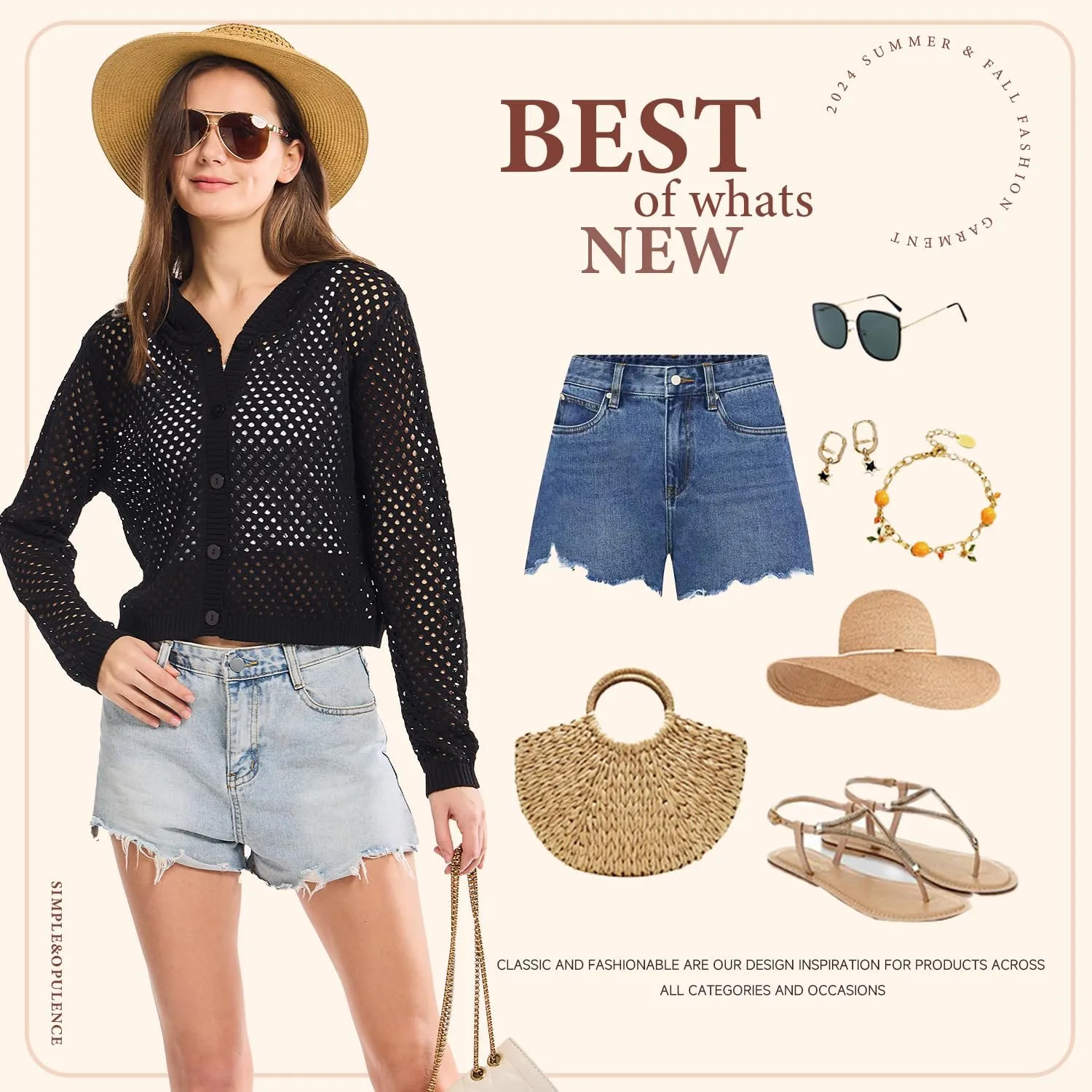 Simple&Opulence Women's Crochet Cardigan Cover Up Lightweight V Neck Summer Mesh Sweater Knit Tops Casual Jacket Hooded