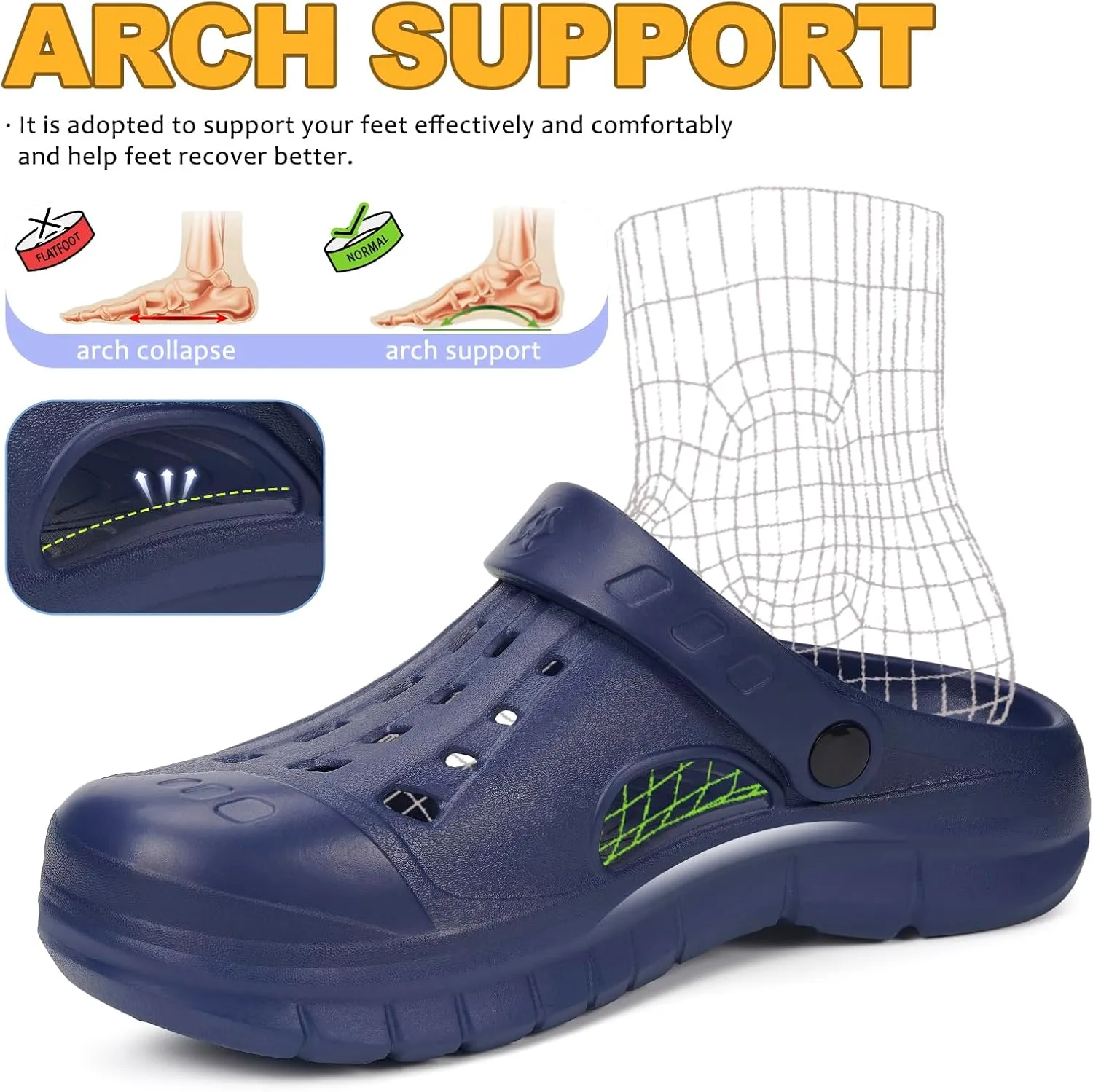 Sisttke Womens Mens Garden Clogs with Arch Support Garden Shoes Slip-on Outdoor Slippers Beach Sandals