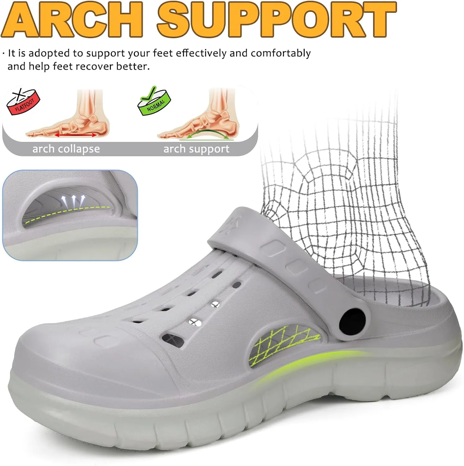 Sisttke Womens Mens Garden Clogs with Arch Support Garden Shoes Slip-on Outdoor Slippers Beach Sandals