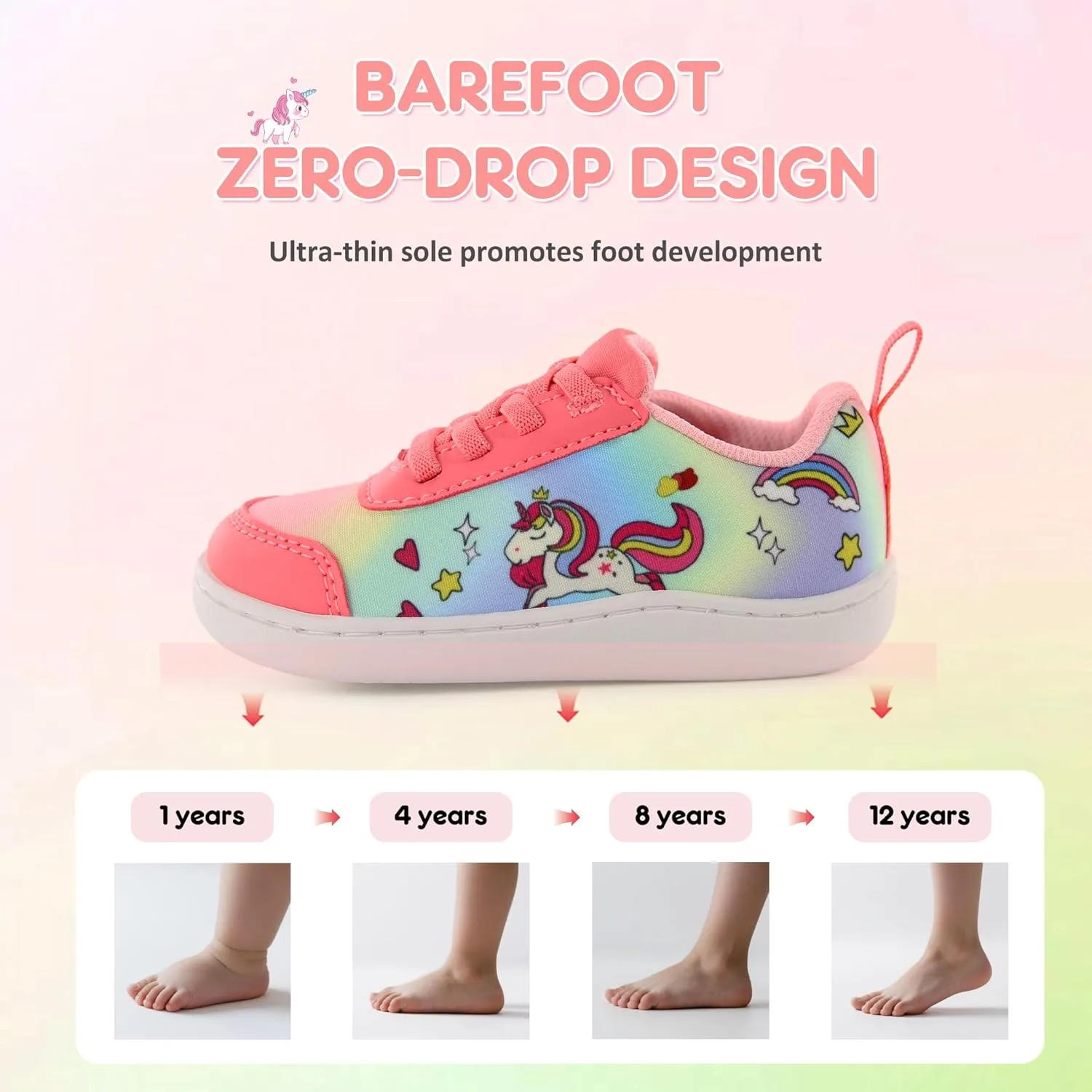 SKYWHEEL Toddler Girls Boys Tennis Shoes Wide Toe Box Barefoot Cartoon Walking Running Sneakers Breathable Slip On Lightweight Shoes for Little Kids