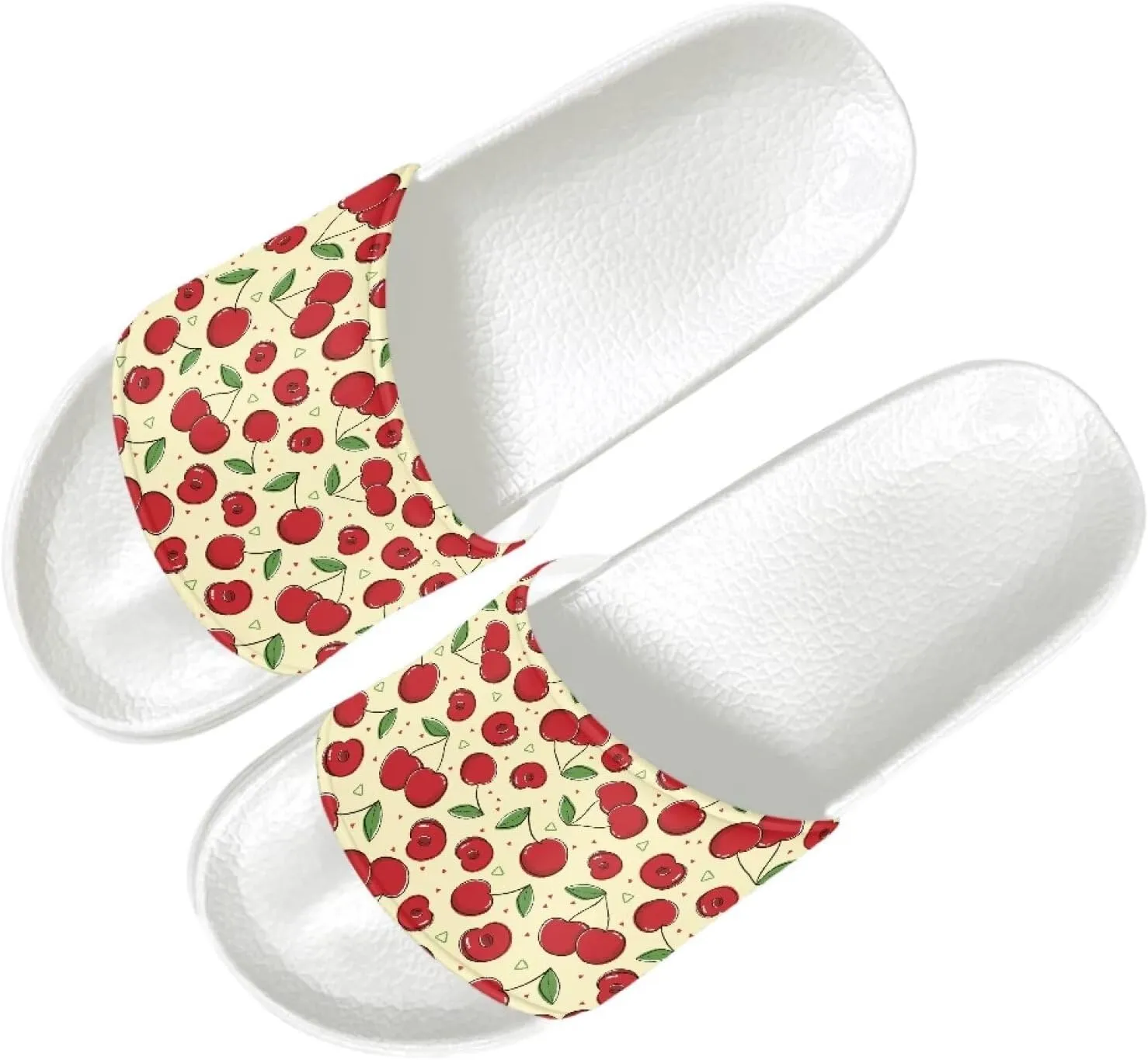 Slide Sandals for Womens Ultra Cushion White Flat Shoes Anti-Slip Sole Leather Sandals Cozy Slippers Wide Width Shower Shoes Quick Drying