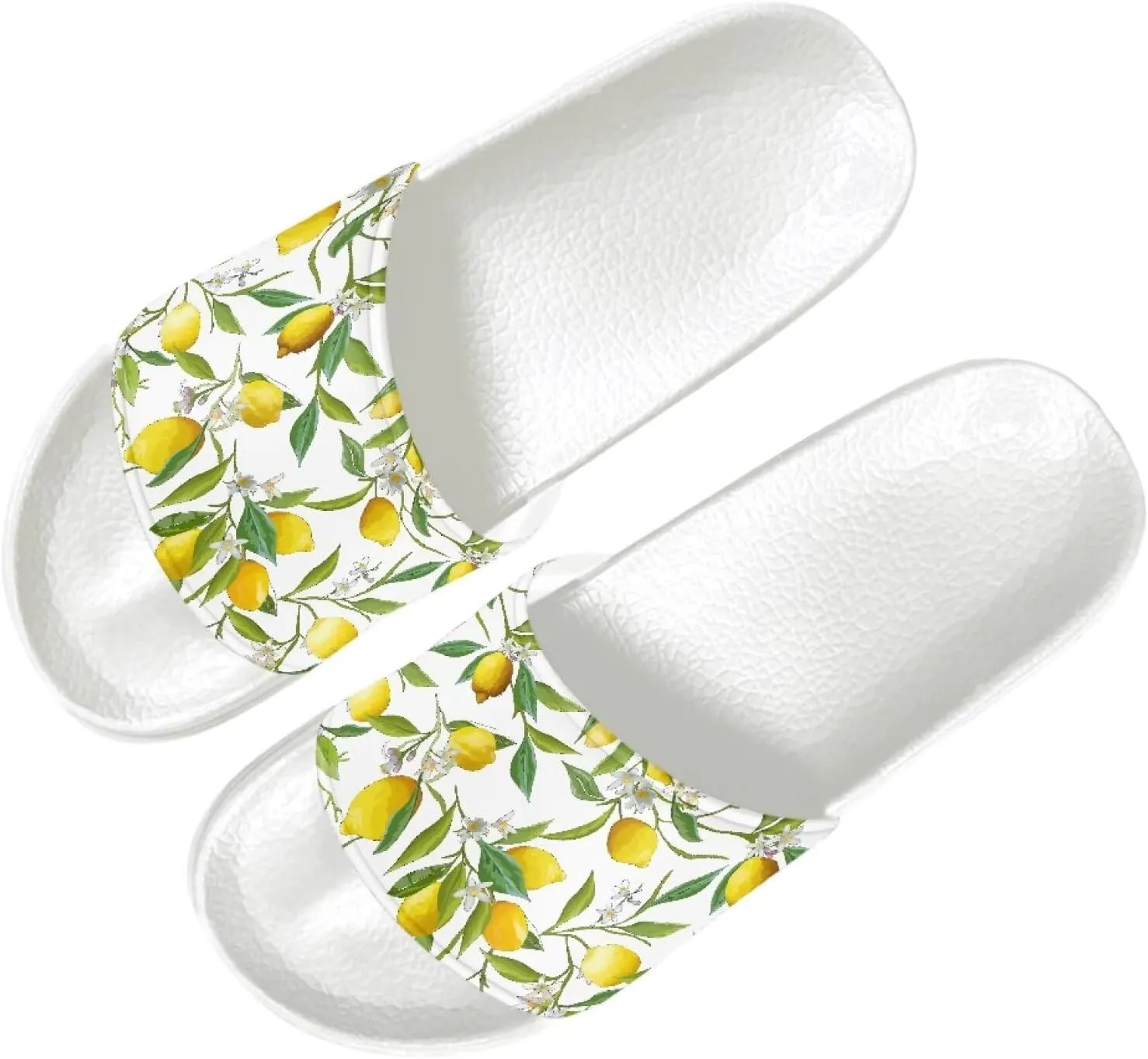 Slide Sandals for Womens Ultra Cushion White Flat Shoes Anti-Slip Sole Leather Sandals Cozy Slippers Wide Width Shower Shoes Quick Drying
