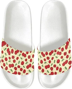 Slide Sandals for Womens Ultra Cushion White Flat Shoes Anti-Slip Sole Leather Sandals Cozy Slippers Wide Width Shower Shoes Quick Drying
