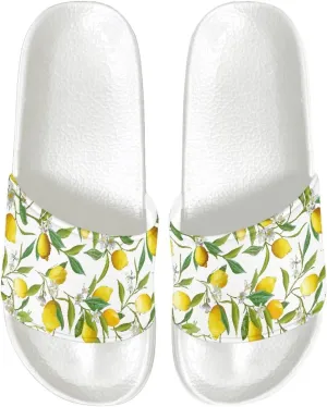 Slide Sandals for Womens Ultra Cushion White Flat Shoes Anti-Slip Sole Leather Sandals Cozy Slippers Wide Width Shower Shoes Quick Drying