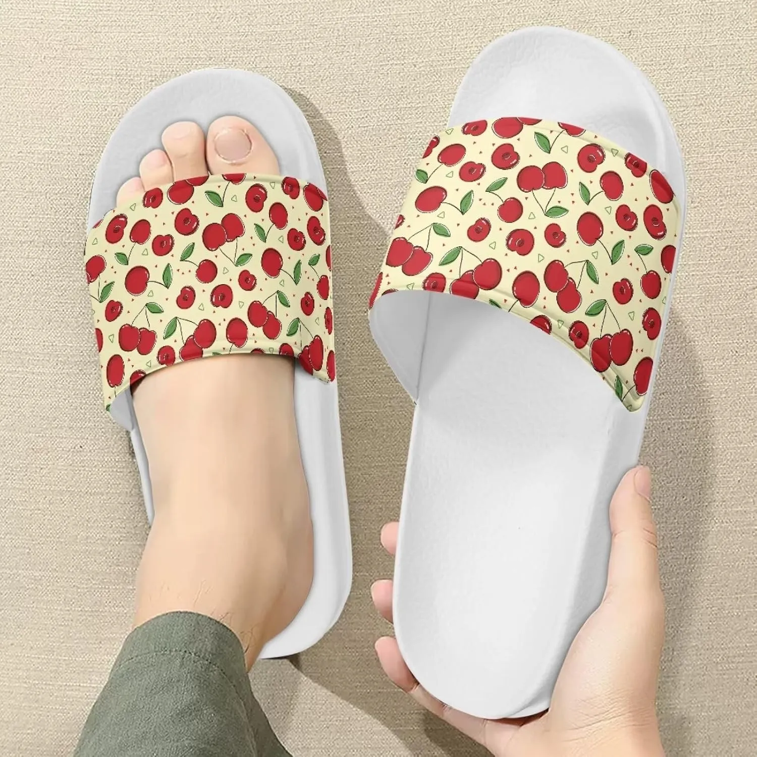 Slide Sandals for Womens Ultra Cushion White Flat Shoes Anti-Slip Sole Leather Sandals Cozy Slippers Wide Width Shower Shoes Quick Drying