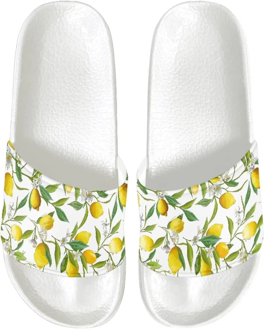 Slide Sandals for Womens Ultra Cushion White Flat Shoes Anti-Slip Sole Leather Sandals Cozy Slippers Wide Width Shower Shoes Quick Drying