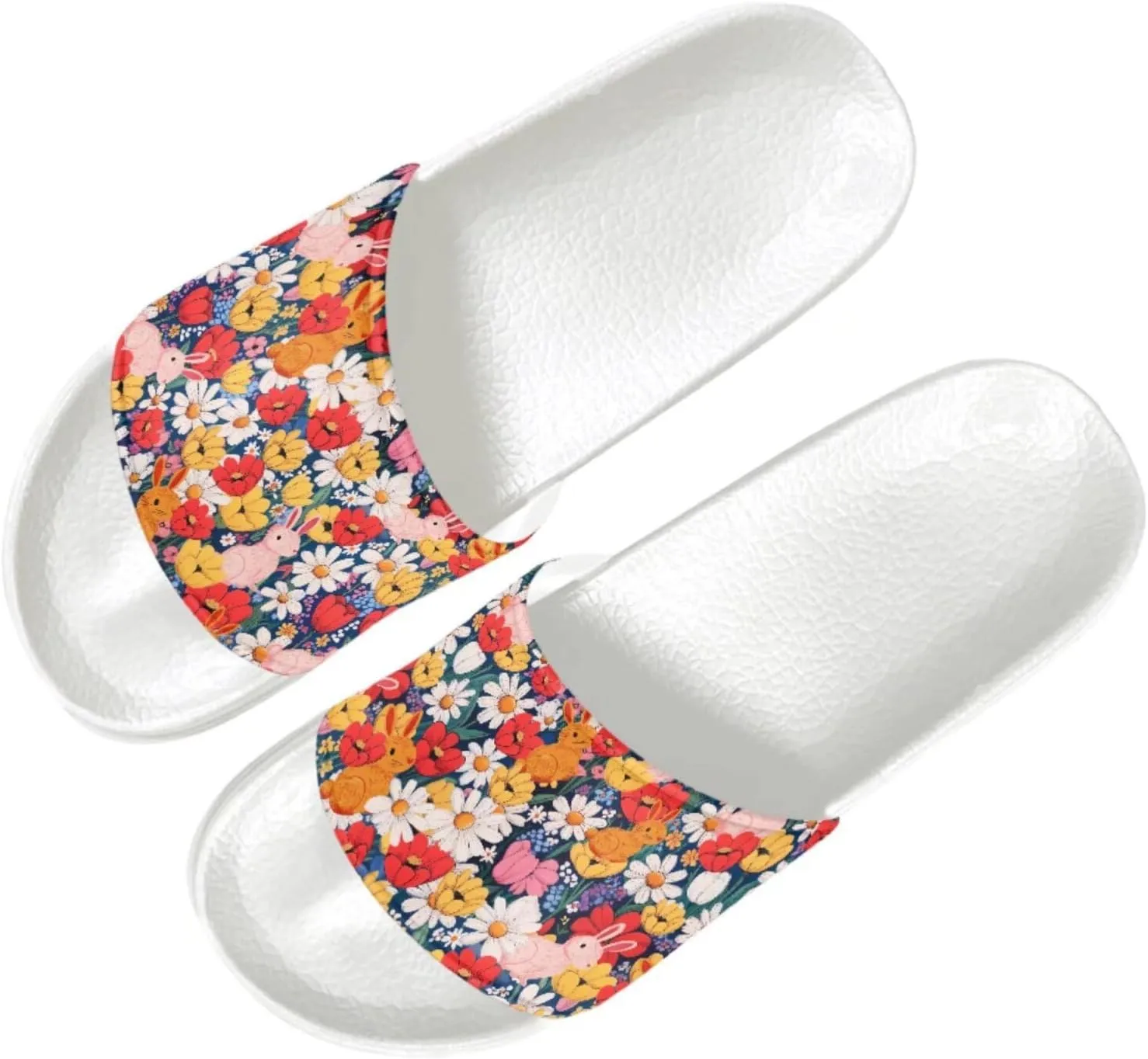 Slide Sandals Slippers for Women and Men, Cozy PU Uppers EVA Sole Non Slip Quick Drying Shower Shoes Bathroom Office