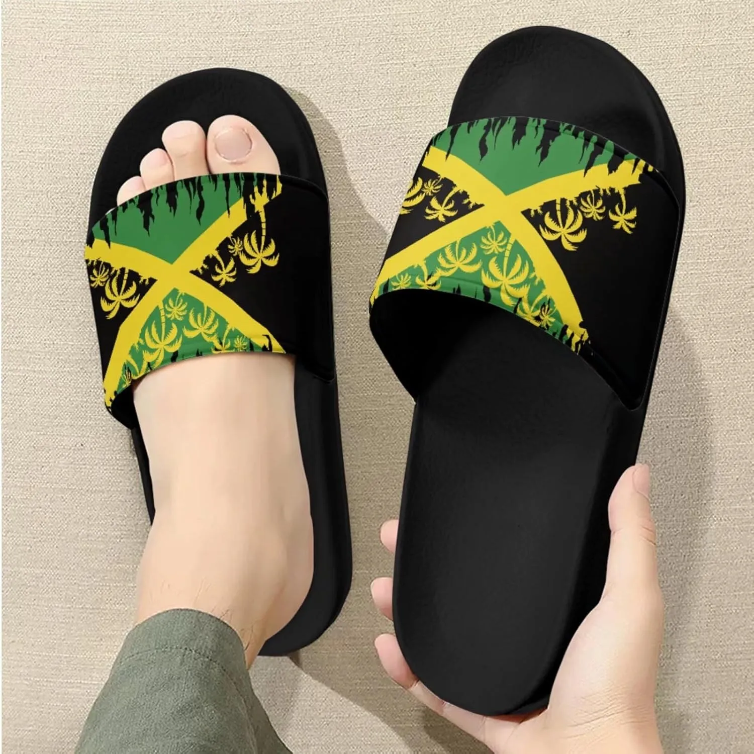 Slide Sandals Slippers for Women and Men, Cozy PU Uppers EVA Sole Non Slip Quick Drying Shower Shoes Bathroom Office
