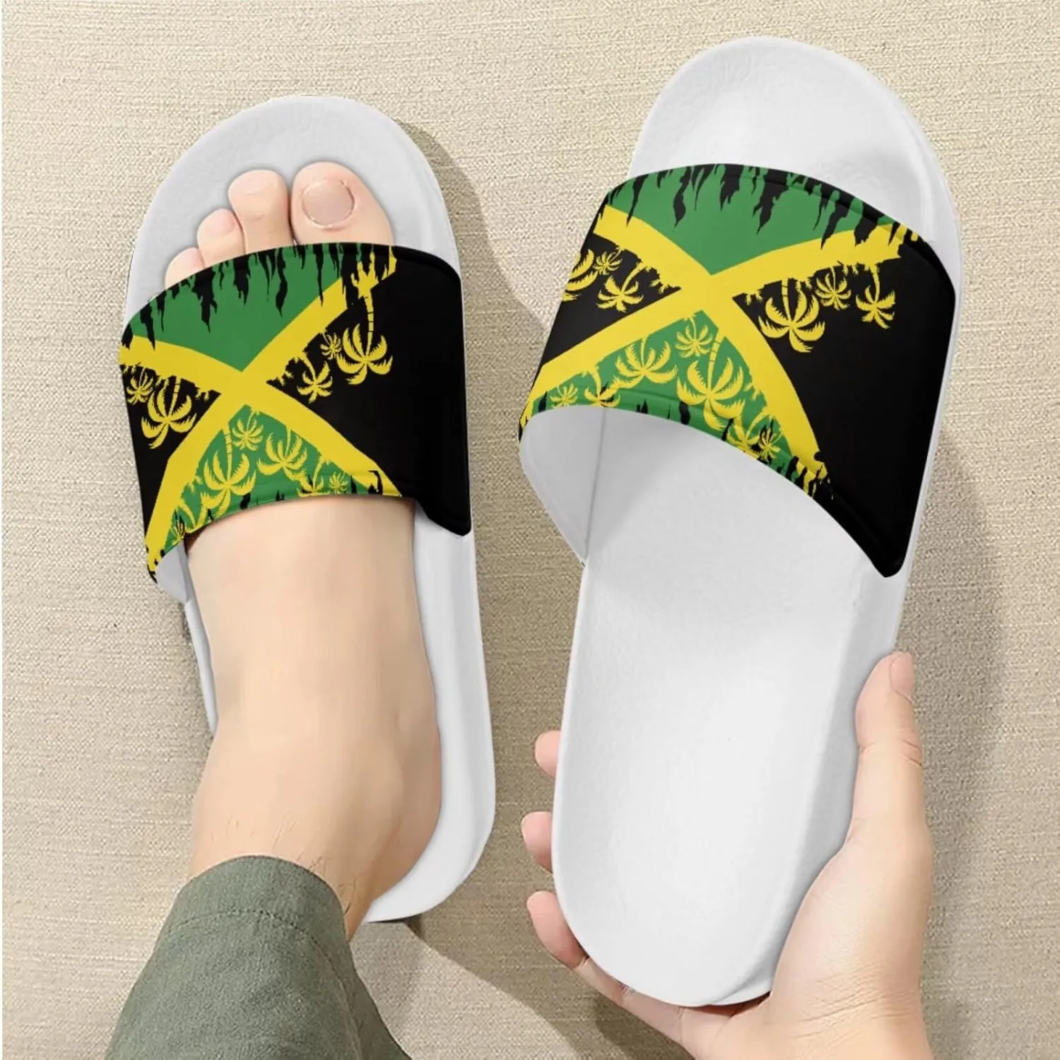 Slide Sandals Slippers for Women and Men, Cozy PU Uppers EVA Sole Non Slip Quick Drying Shower Shoes Bathroom Office