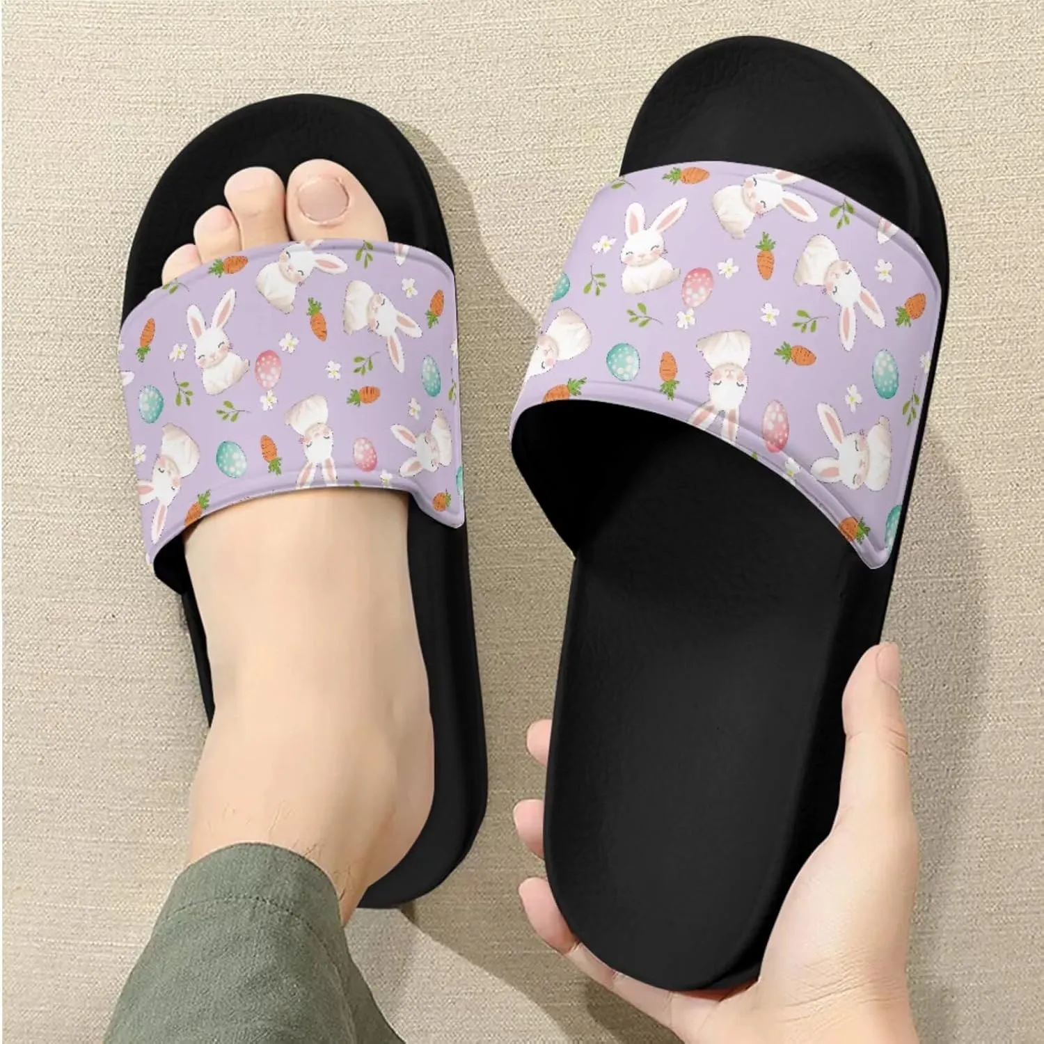 Slide Sandals Slippers for Women and Men, Cozy PU Uppers EVA Sole Non Slip Quick Drying Shower Shoes Bathroom Office