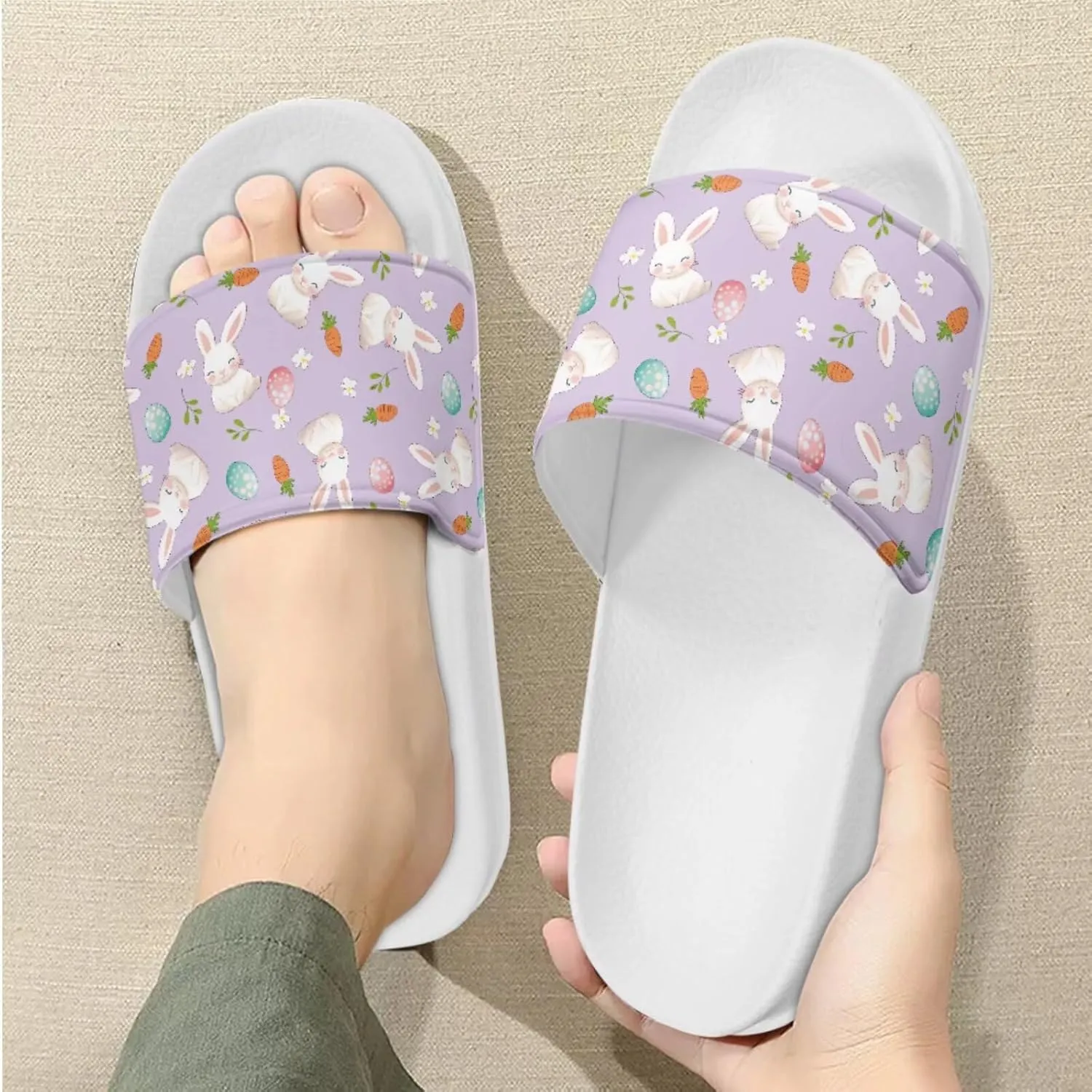 Slide Sandals Slippers for Women and Men, Cozy PU Uppers EVA Sole Non Slip Quick Drying Shower Shoes Bathroom Office
