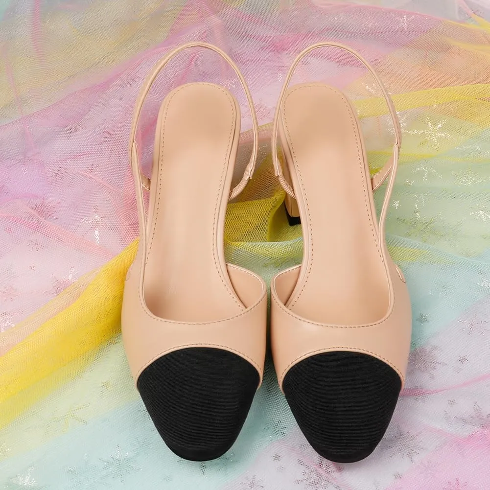 Slingbacks Heels for Women Two Tone Shoes Block Heels Casual Wedding Dress Shoes