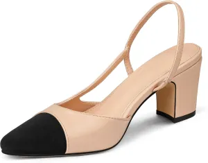 Slingbacks Heels for Women Two Tone Shoes Block Heels Casual Wedding Dress Shoes