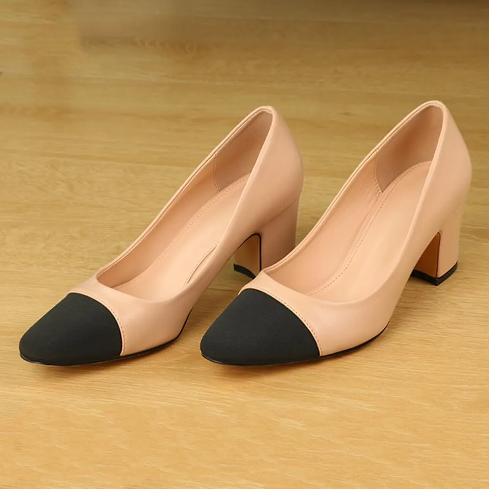 Slingbacks Heels for Women Two Tone Shoes Block Heels Casual Wedding Dress Shoes