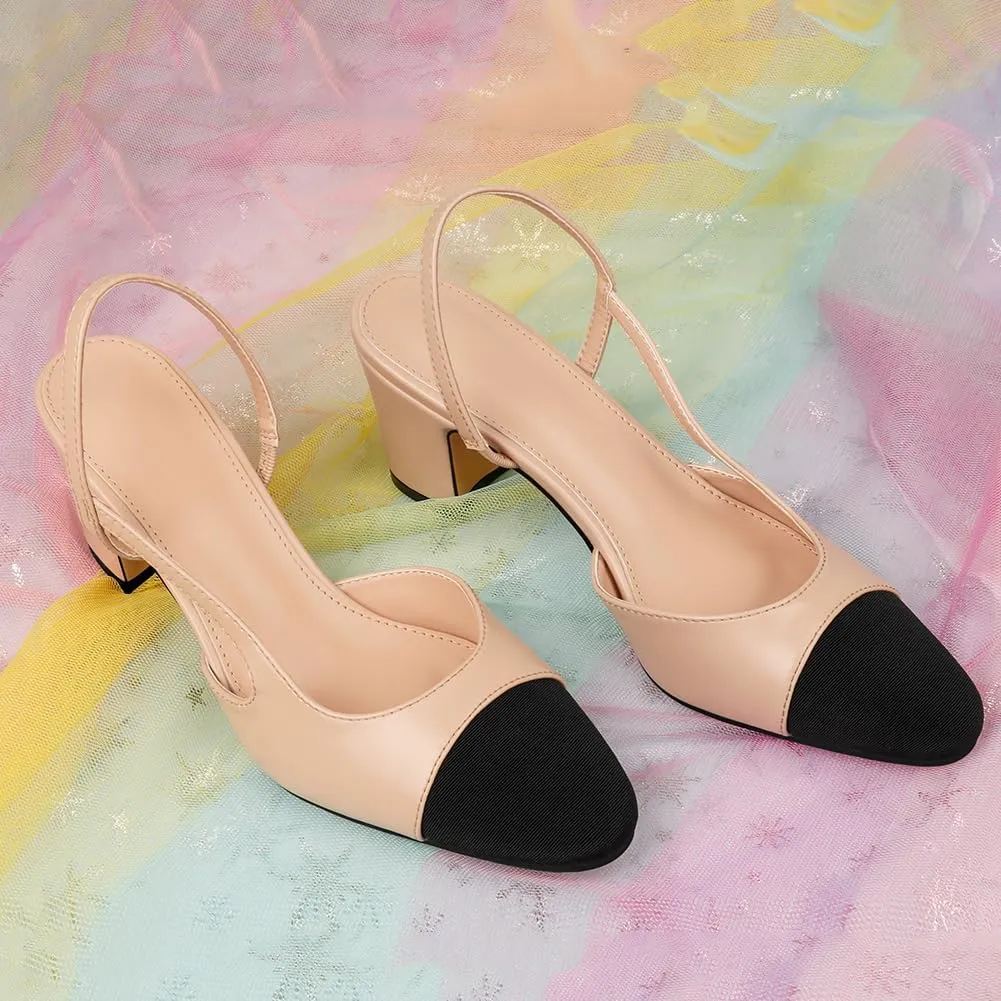 Slingbacks Heels for Women Two Tone Shoes Block Heels Casual Wedding Dress Shoes