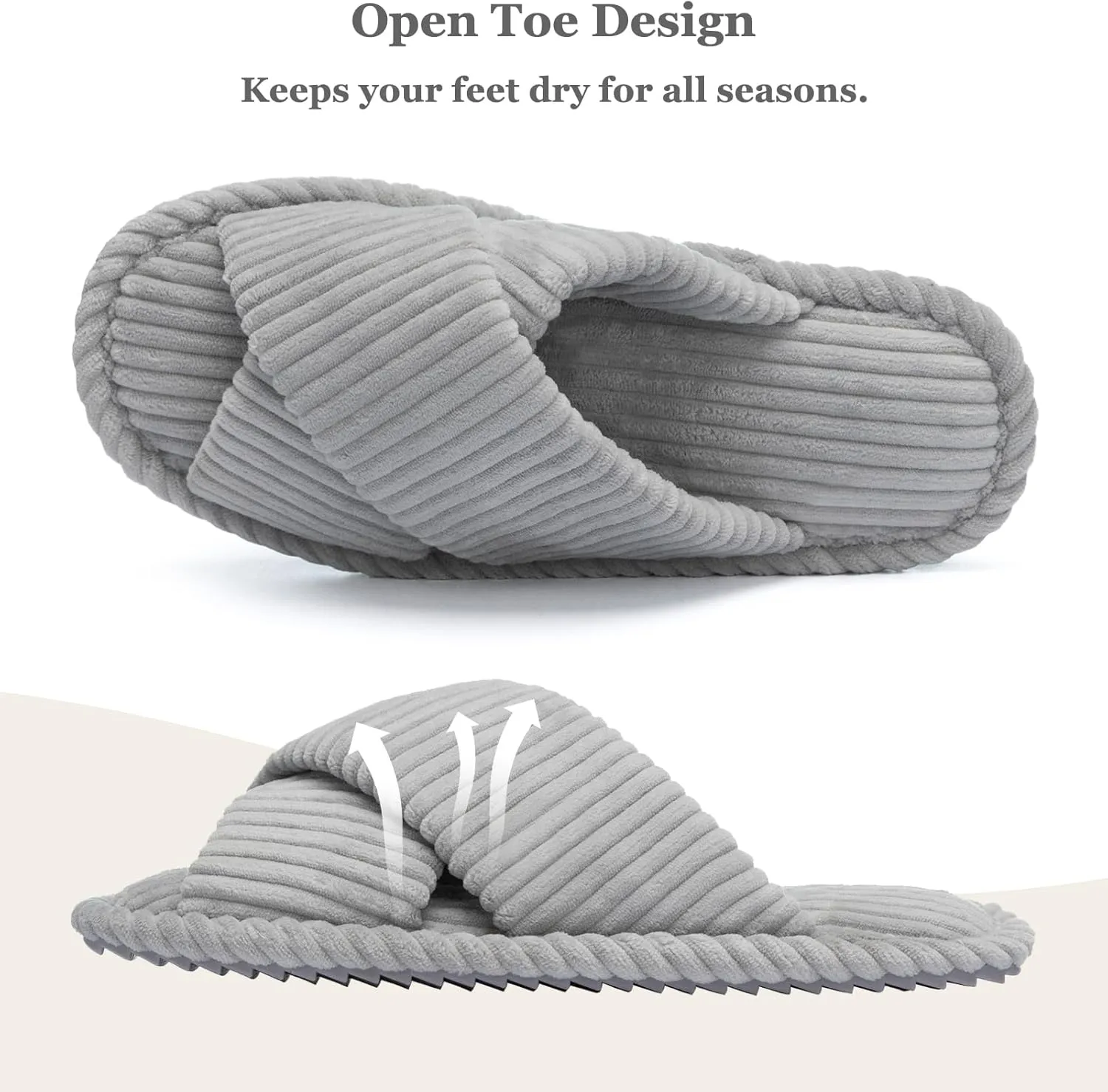 Slippers for Women Memory Foam House Bedroom Corduroy Crossbands Open Toe Slides Sandals Shoes Comfy Trendy Gift for womens Anti-Skid sole
