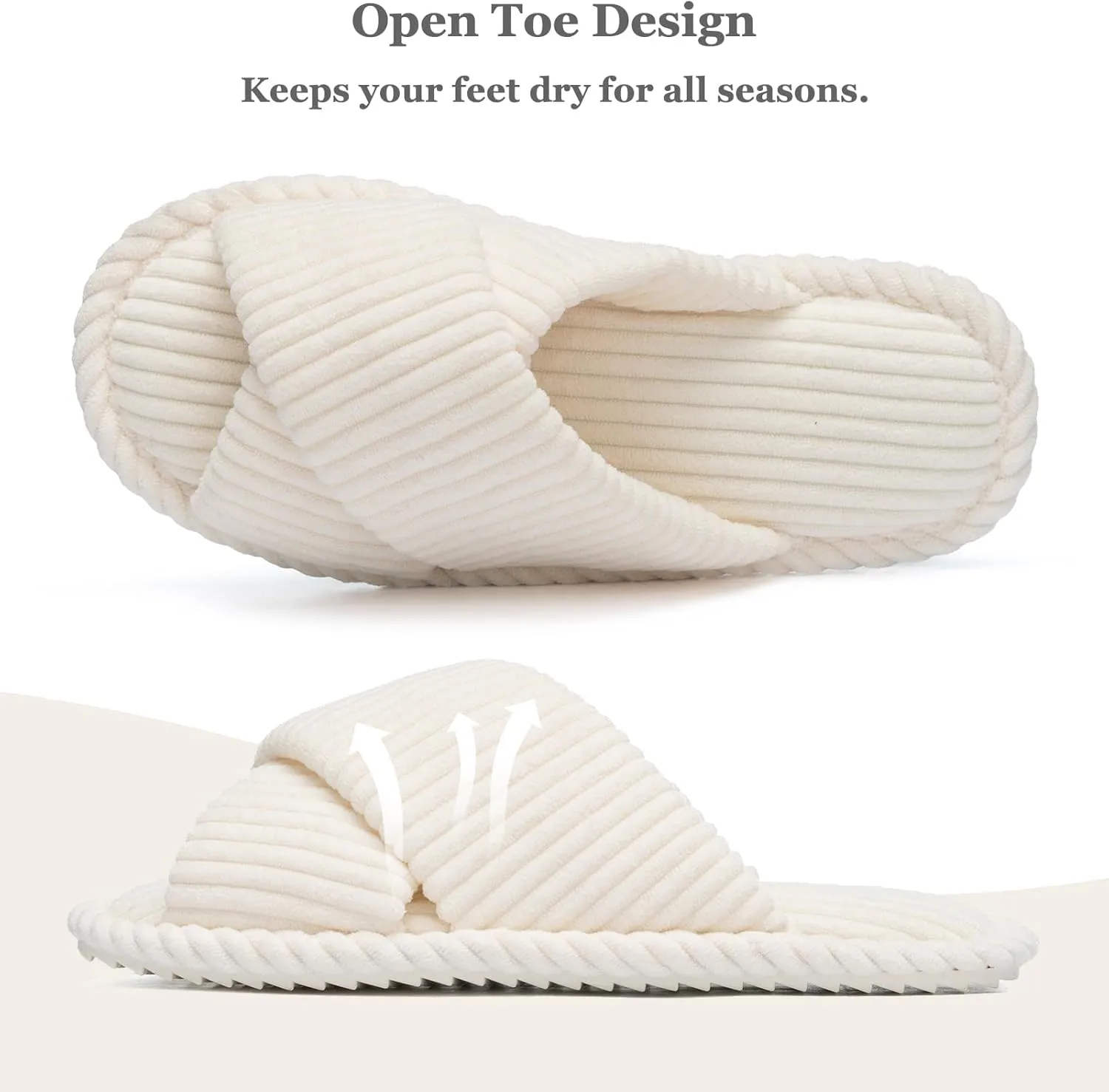 Slippers for Women Memory Foam House Bedroom Corduroy Crossbands Open Toe Slides Sandals Shoes Comfy Trendy Gift for womens Anti-Skid sole