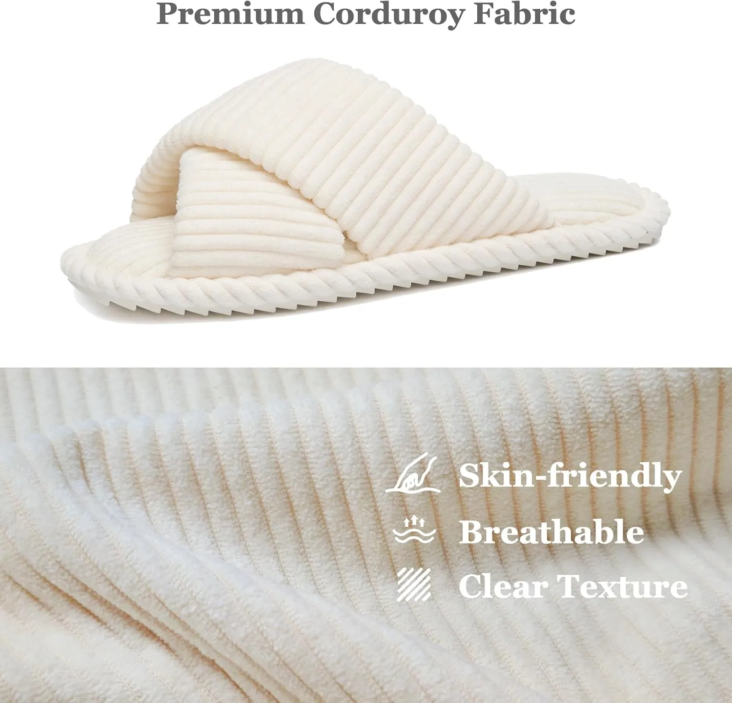 Slippers for Women Memory Foam House Bedroom Corduroy Crossbands Open Toe Slides Sandals Shoes Comfy Trendy Gift for womens Anti-Skid sole