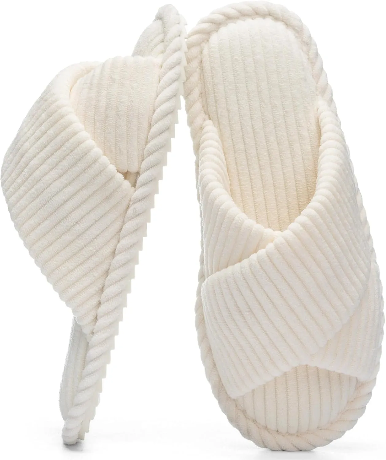 Slippers for Women Memory Foam House Bedroom Corduroy Crossbands Open Toe Slides Sandals Shoes Comfy Trendy Gift for womens Anti-Skid sole