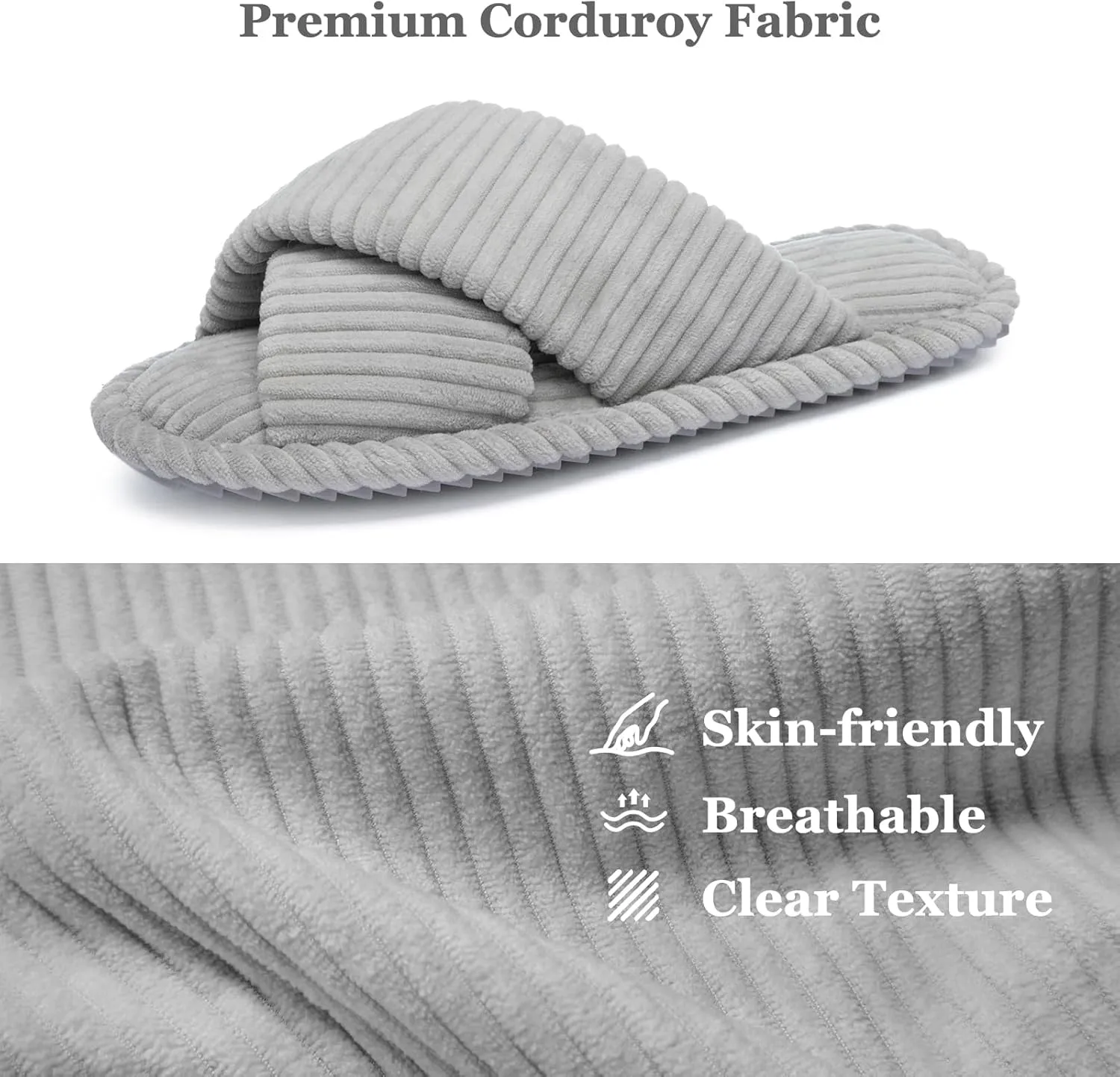 Slippers for Women Memory Foam House Bedroom Corduroy Crossbands Open Toe Slides Sandals Shoes Comfy Trendy Gift for womens Anti-Skid sole
