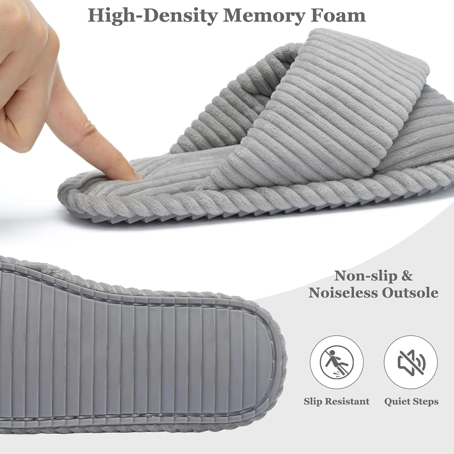 Slippers for Women Memory Foam House Bedroom Corduroy Crossbands Open Toe Slides Sandals Shoes Comfy Trendy Gift for womens Anti-Skid sole