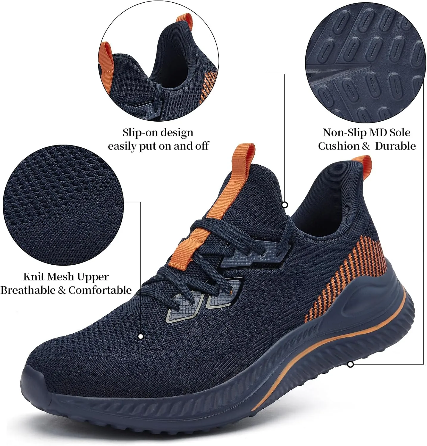 Slow Man Mens Walking Sneakers Wide Width Slip on Tennis Shoes,Lightweight Breathable Running Shoes,Ideal for Athletic Workout Gym Jogging and Casual Wear